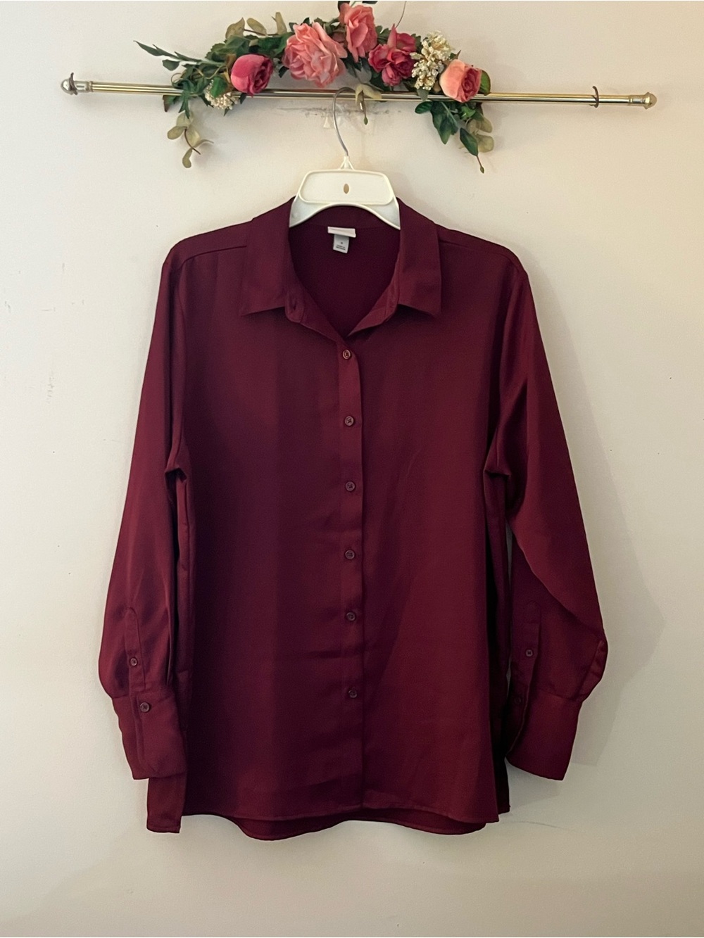 a new day Maroon Button-Down Blouse